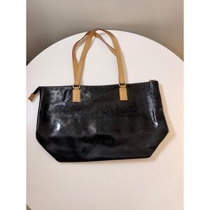 Arcadia Tote Bag Womens Large Black Excellent Italian Patent Leather Monogram